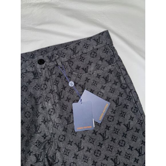 Louis Vuitton NBA Monogram Logo Gris Chine Grey Black Regular Denim Jeans 34 - Picture 7 of 16